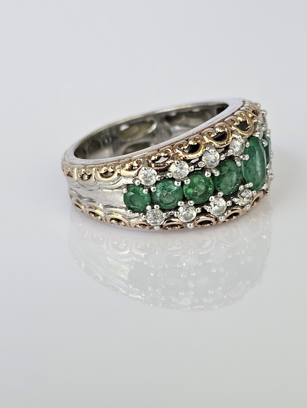 Gems en Vogue Grizzly Emerald & Zircon Palladium Sterling Silver 18k Ring Sz 8! - Picture 13 of 13